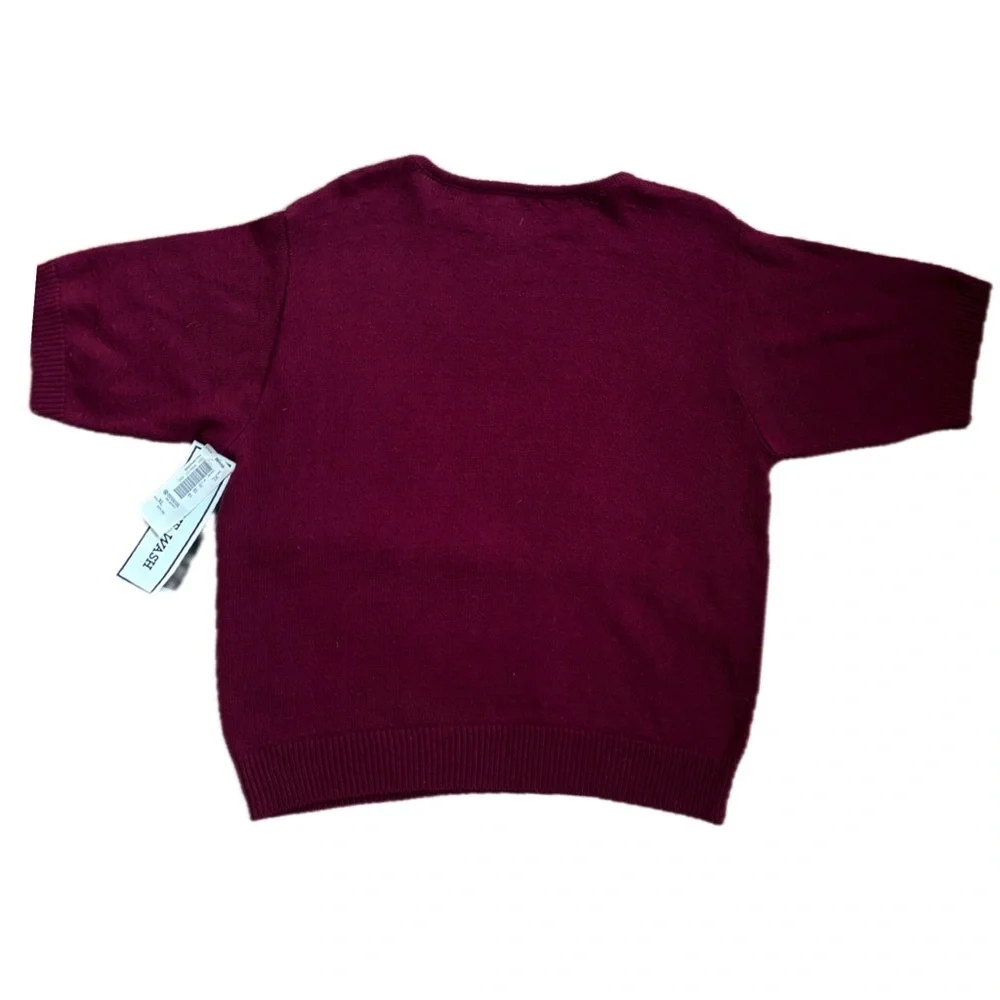 Vintage Deep Red Dainty Pattern Short Sleeve Sweater Size XL Nordic Lagenlook